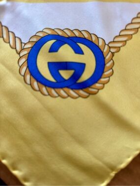 Gucci Yellow and Blue GG Rope-Detail Silk Scarf